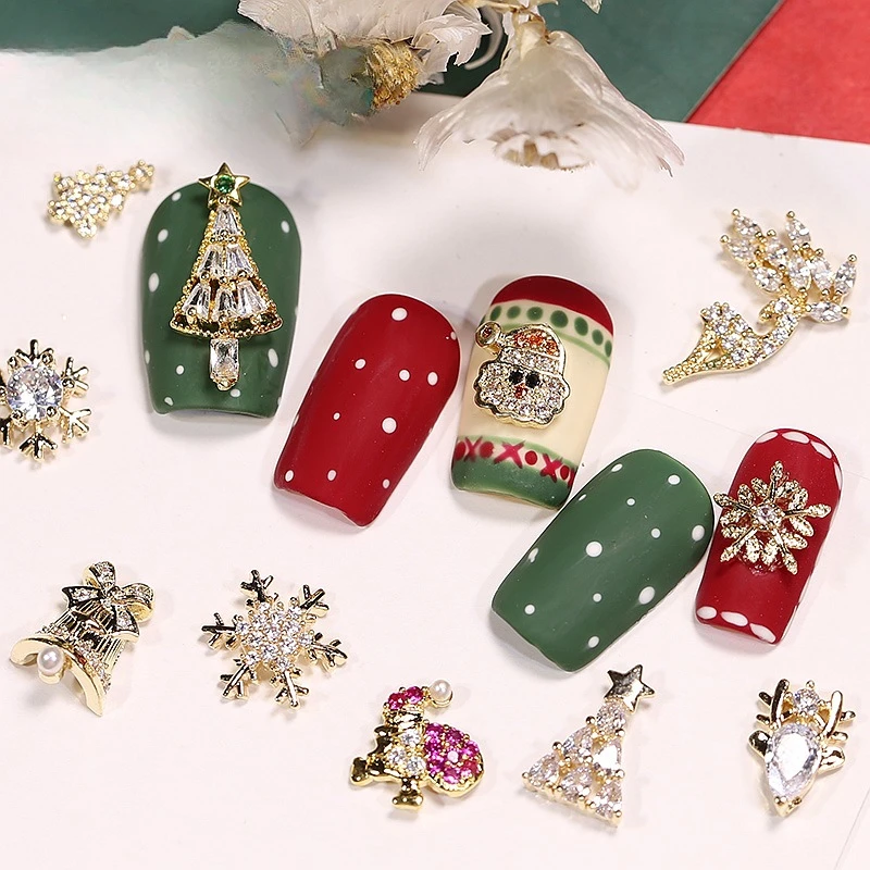 10 pezzi di strass natalizi accessori per nail art fiocco di neve decorazioni per nail art in lega decorazioni per unghie 3D fai da te