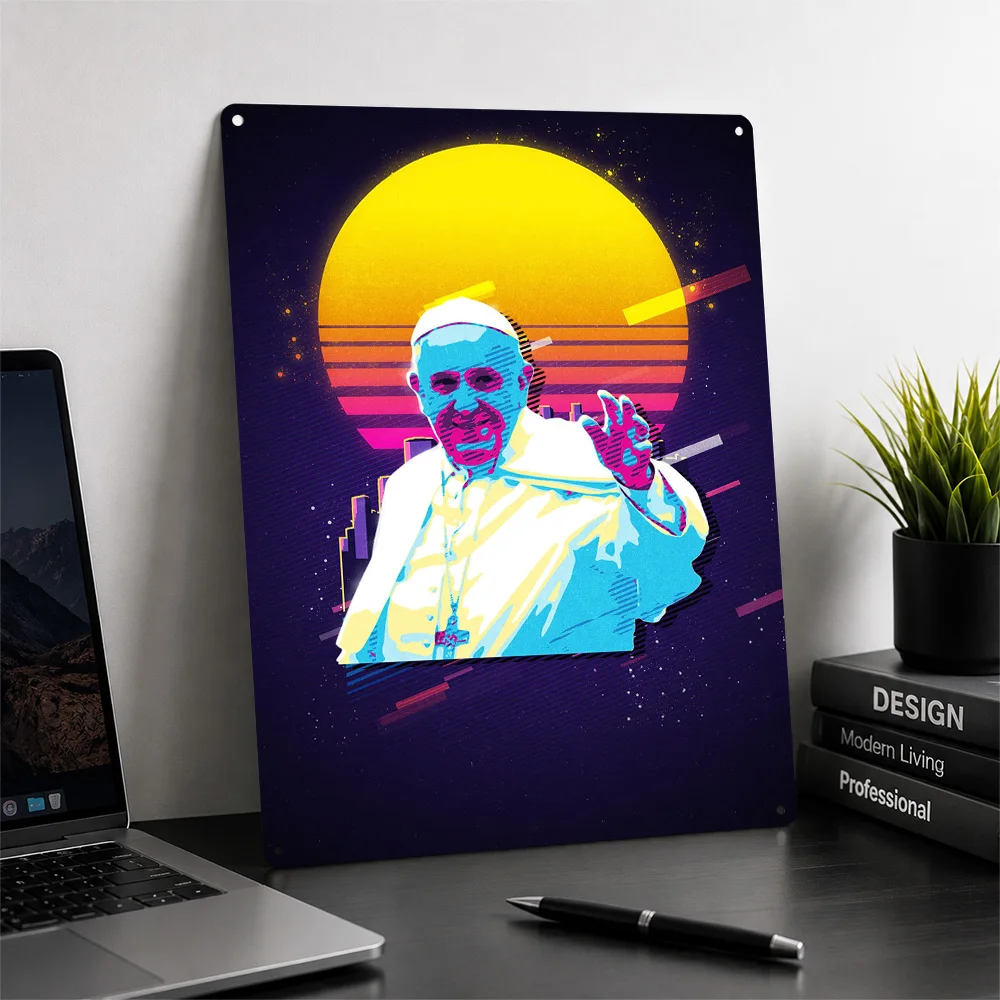 Pope Francis Personalized 3D Textured Metal Poster Wall Art Tinplate Sign for Custom Plate Modern Home Decoration Ornaments Room