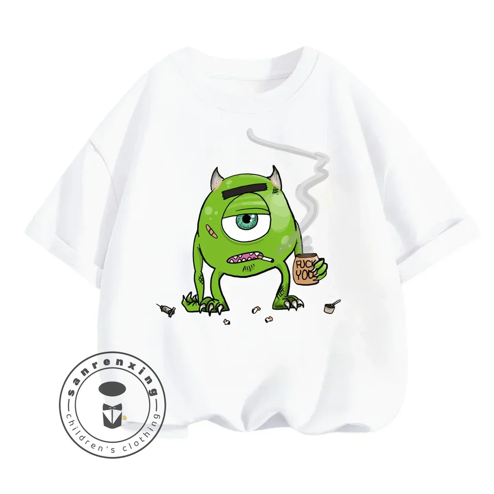 

The Popular Monsters Animated Cartoon Character Print Designs O-neck for Comfort and Relaxation in Summer Short Sleeves for Kids
