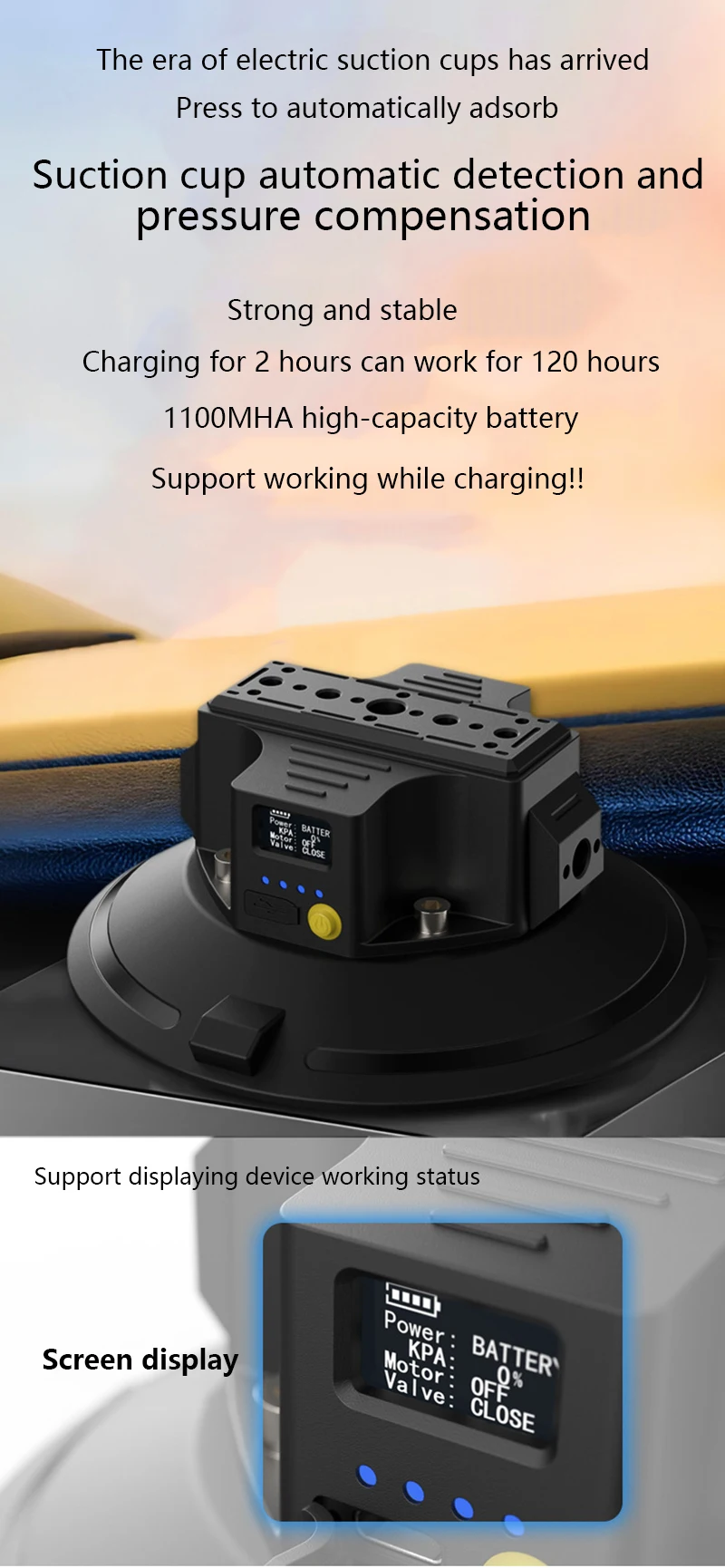 Starker elektrischer Saugnapf, 3–6 Zoll, Autokamera, Saugnapf, Stoßdämpfung, Sportkamera, festes Schießwerkzeug für Kamerahandy – Detail 1