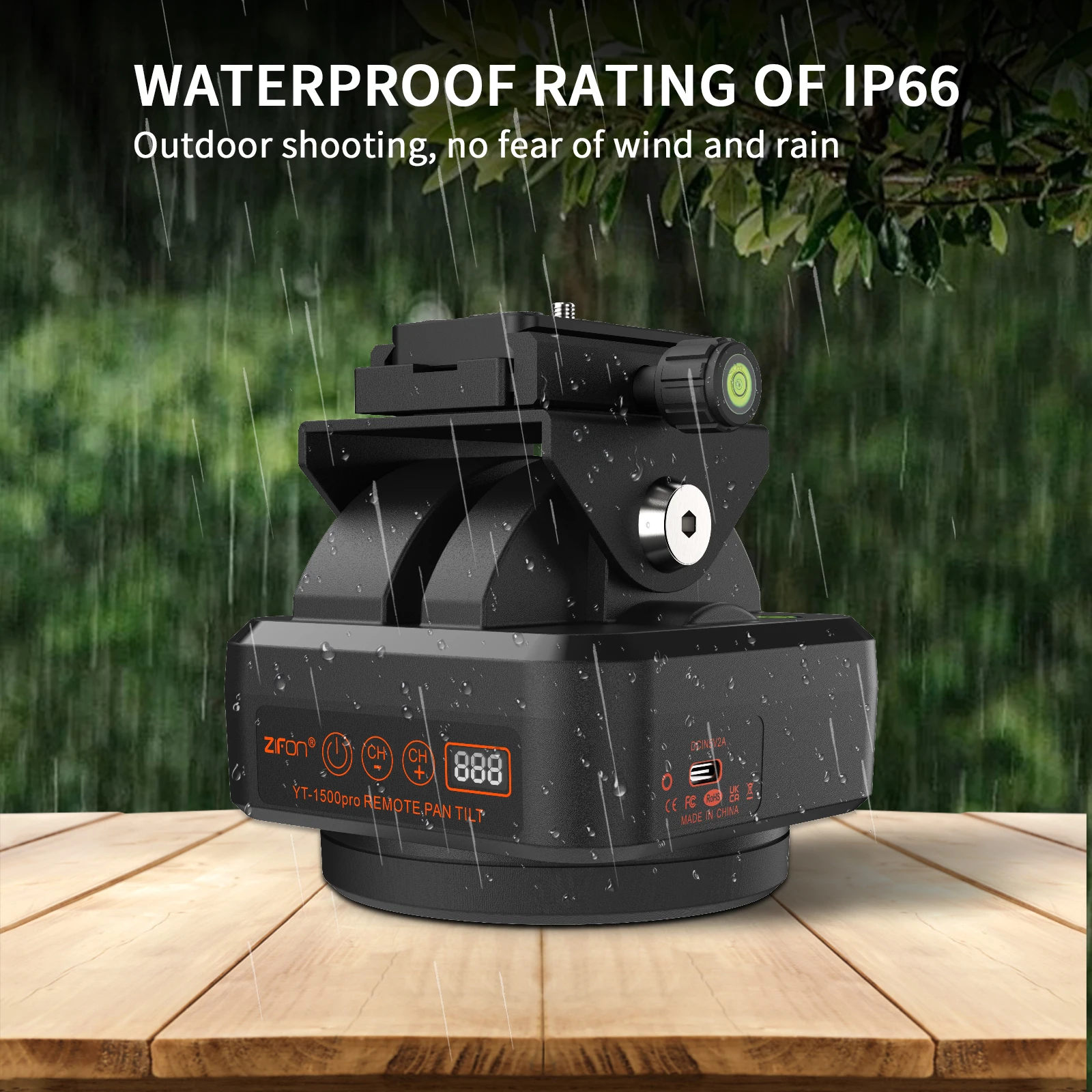 Zifon YT1500 PRO Motorized Panoramic Head IP66 Waterproof Loading weight 2.2kgs, Support AB Points, With 2.4G Joystick Control