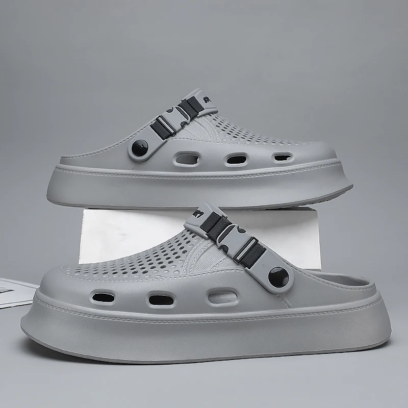 زوج من الصنادل الرياضية الصيفية القابلة للتنفس للرجال، مقاومة للاهتراء، أحذية غير قابلة للانزلاق عند أصابع القدم، أحذية رجالية بنعل ناعم للارتداء الخارجي