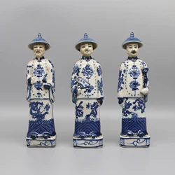 Chinese Qing Dynasty Emperor Statue, Porcelain Ancient Figurine, Blue and White, Silver, Home Decoration