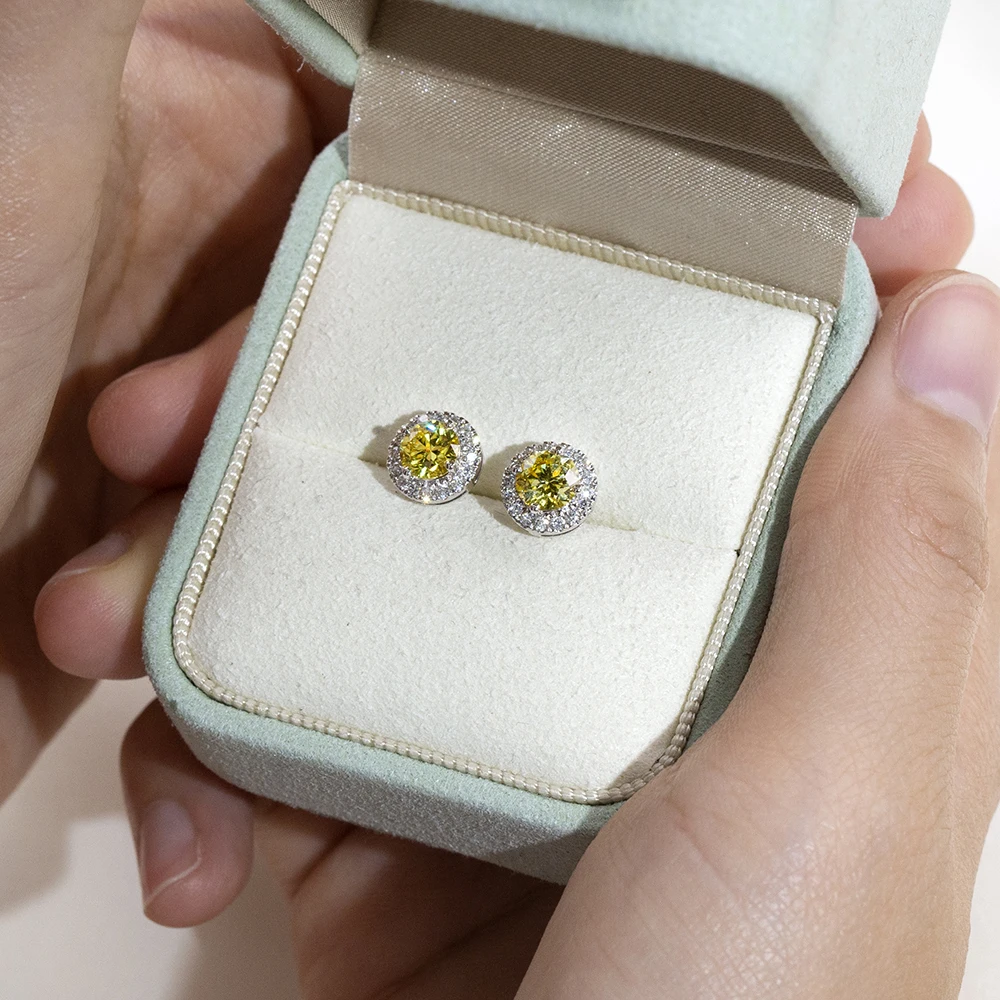 Yellow Lab Grown Diamond Earring With Certificate 9K Gold A Pair Of Stud Earrings For Women Girls In Stock Wholesales MSE-956