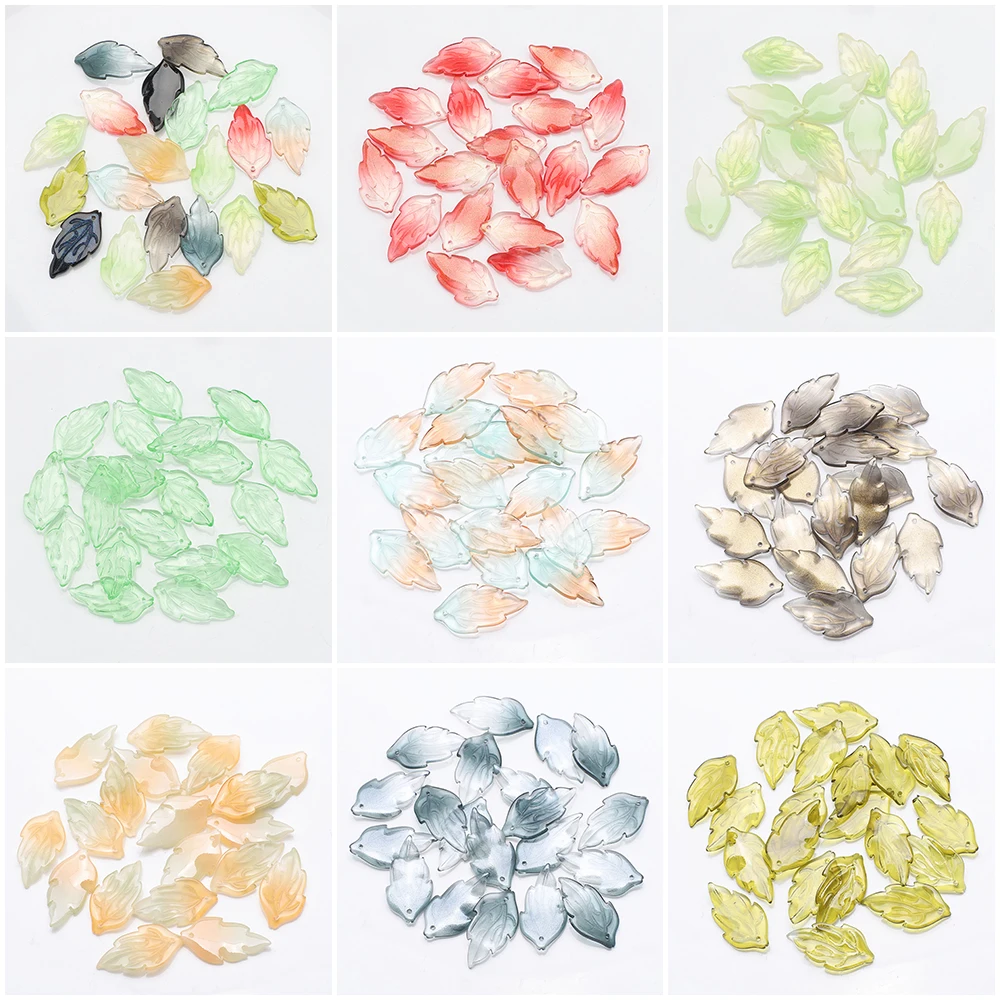 20Pcs 16x30mm Glazed Leaf Shape Petal Crystal Glass Loose Wing Pendants Beads for Jewelry Making Hairpin DIY Crafts Accessories