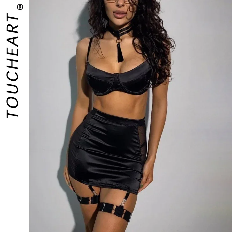 

Toucheart комплект нижнего белья из плотной сетки, прозрачное женское нижнее белье, закрывающее ягодицы, однотонное сексуальное нижнее белье, корректирующий фигуру, сплит-комплект