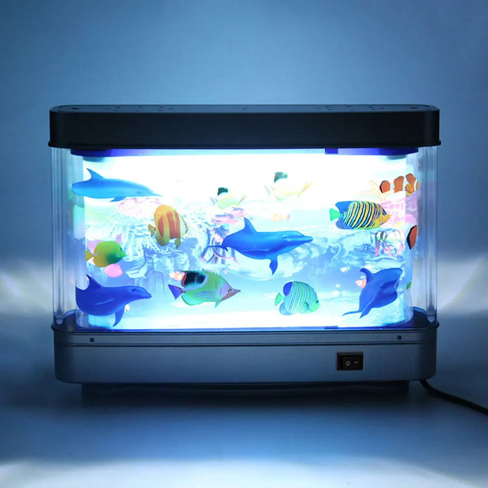 Led Fish Tank Lamp Sea View Fish Creative Simulation Aquarium Underwater World Landscape Lamp for Living Room Decoration