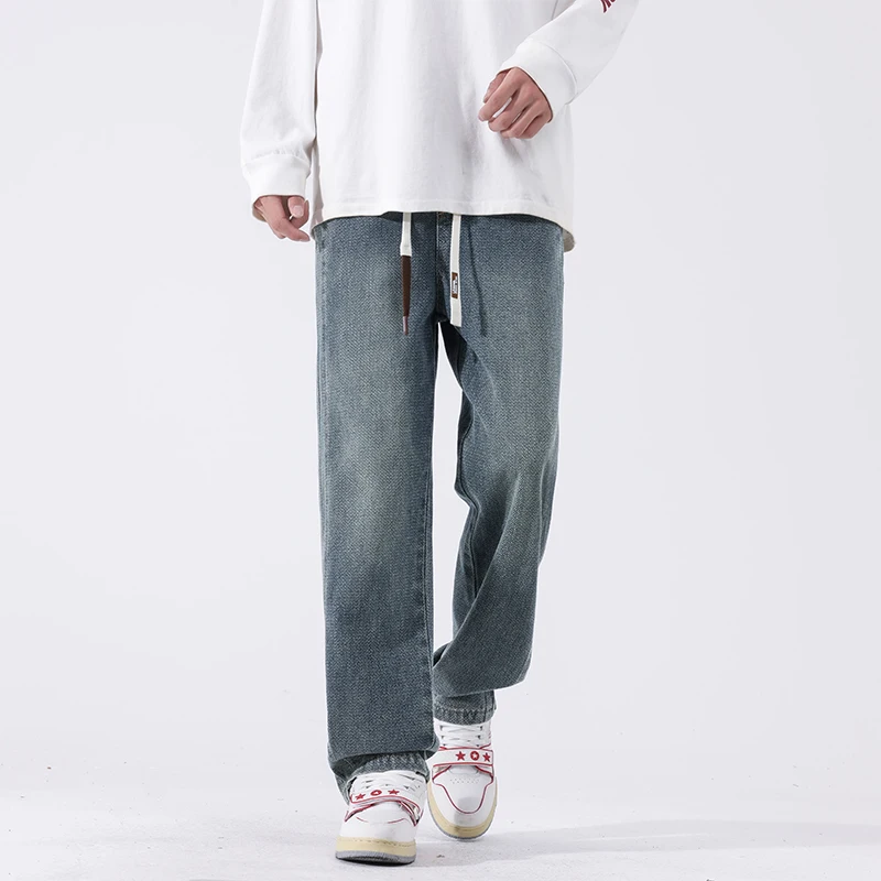 Autumn New Wide Leg Washing Jean Pants Men Trousers Neutral Solid Color Loose Casual Straight Outdoor Fashion Pants Big Size 4XL