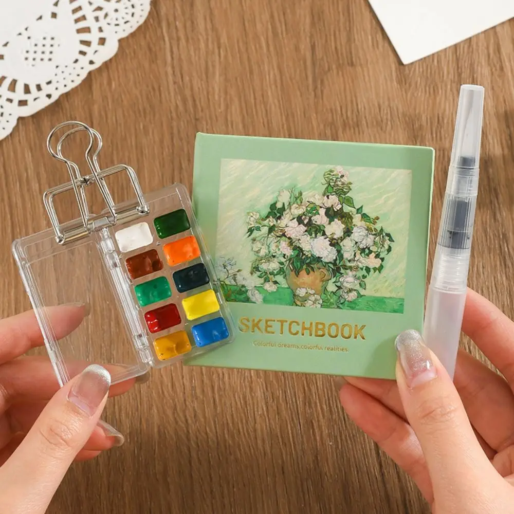 10/21 Grid Watercolor Paint Palette Mini Waterproof Travel Painting Tray Portable with Clip Empty Paint Box Outdoor