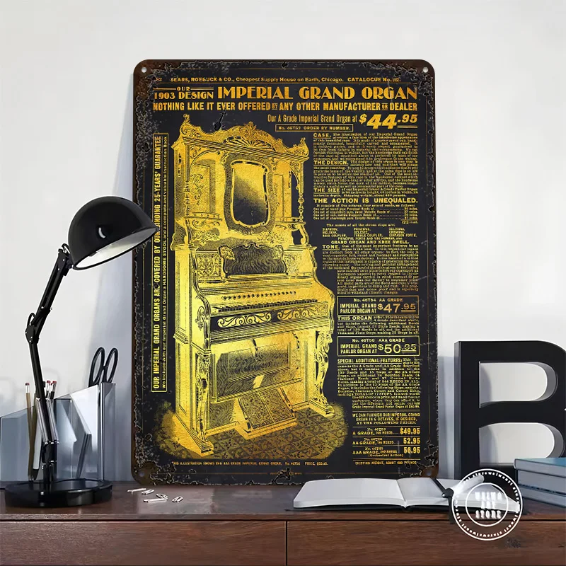1902 Imperial Grand Organ Advertisement Poster Customized Vintage Metal Signs Wall Art Retro Tin Plaque for Home Decorations