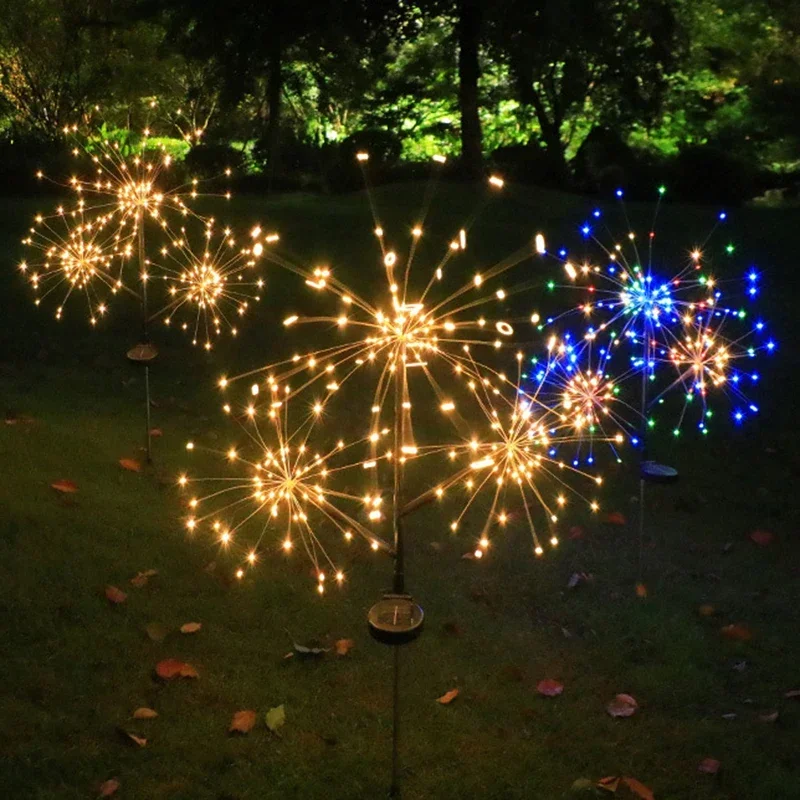 1/3 Heads LED Firework Lights Solar Powered Garland Outdoor Waterproof Christmas Decoration Indoor Bedroom Garden Wedding Decor