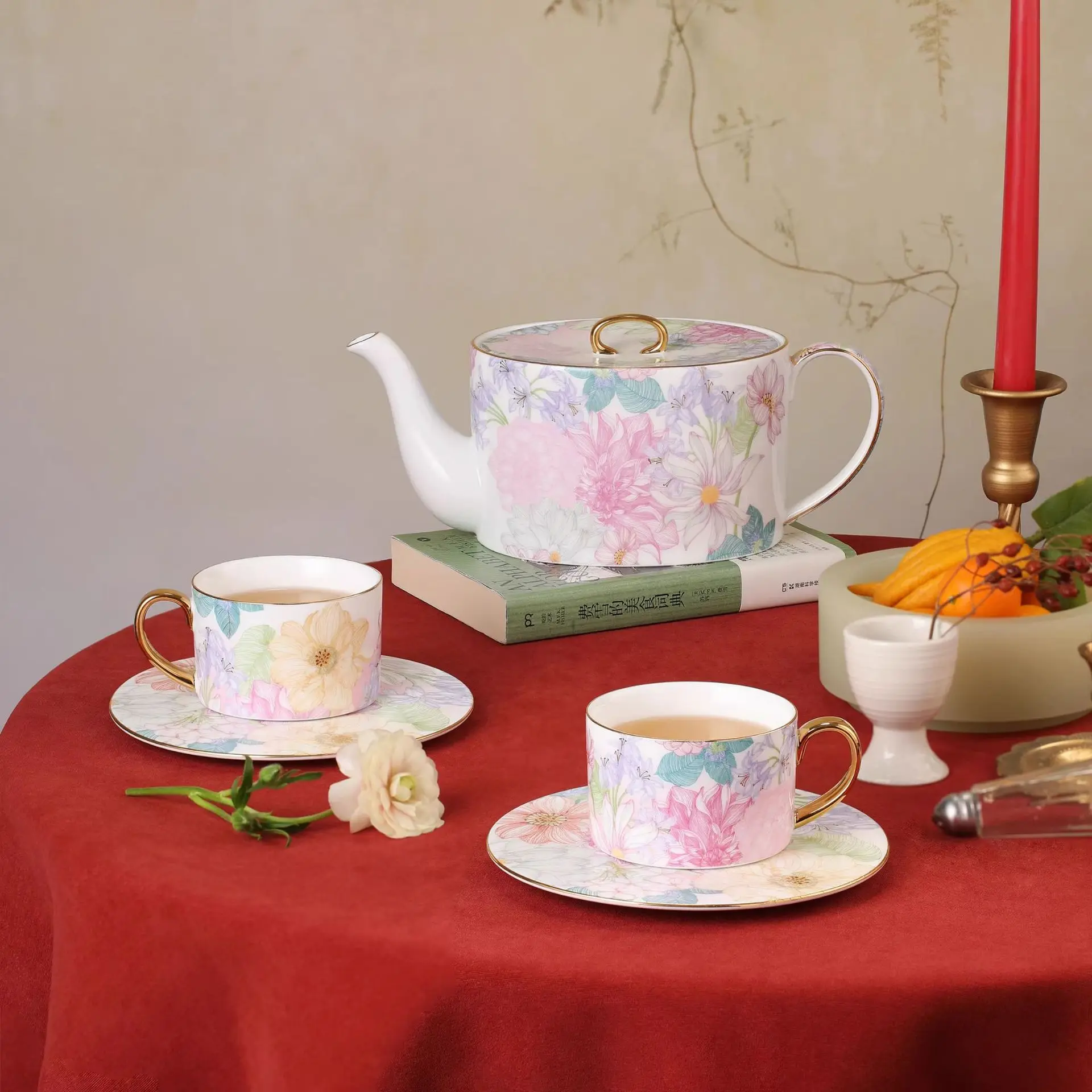 Ceramic Man Tingfang one pot four cups coffee cup with saucer afternoon tea set combination high value teapot