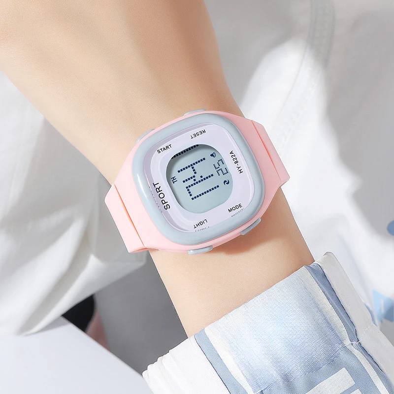 ساعة جيلي للأطفال، ساعة إلكترونية رياضية للطلاب، ساعة مربعة مضيئة