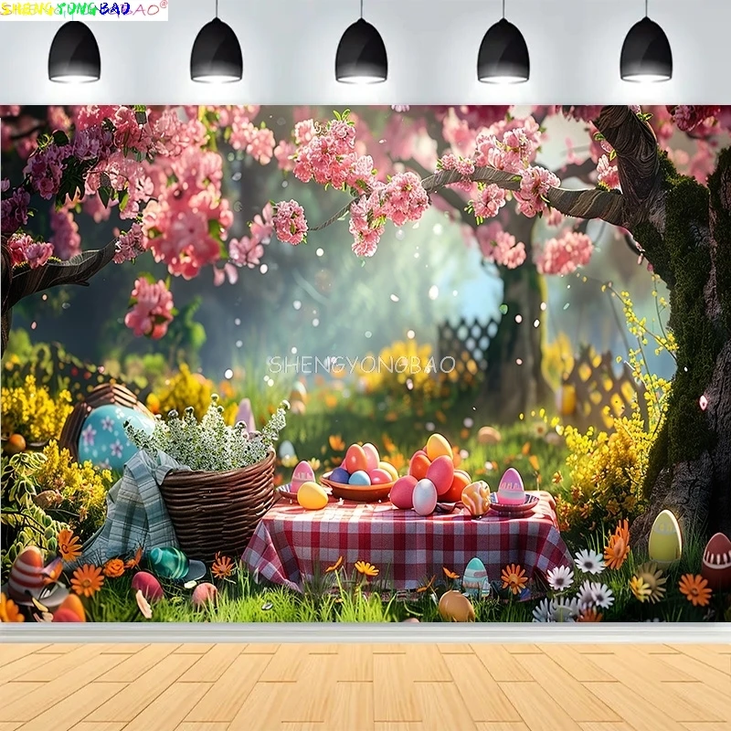 Spring Easter Egg Butterfly Birthday Party Background Bunny Floral Garden Rabbit Kids Baby Shower Photography Backdrops ES-04