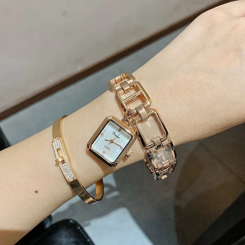 Women Quartz Watch Luxury Square Rose Gold Rectangle Sliver Clock Reloj Ladies Stainless Steel Bangle Bracelet Style Wristwatch