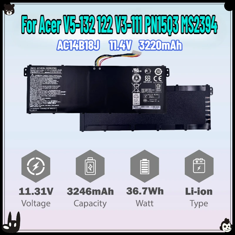 【توصيل سريع】11.4 فولت 36.7 وات في الساعة AC14B18J AC14B13J لشركة أيسر أسباير ES1-511 ES1-512 V3-111P TravelMate B115 B116 MS2394 3 خلايا