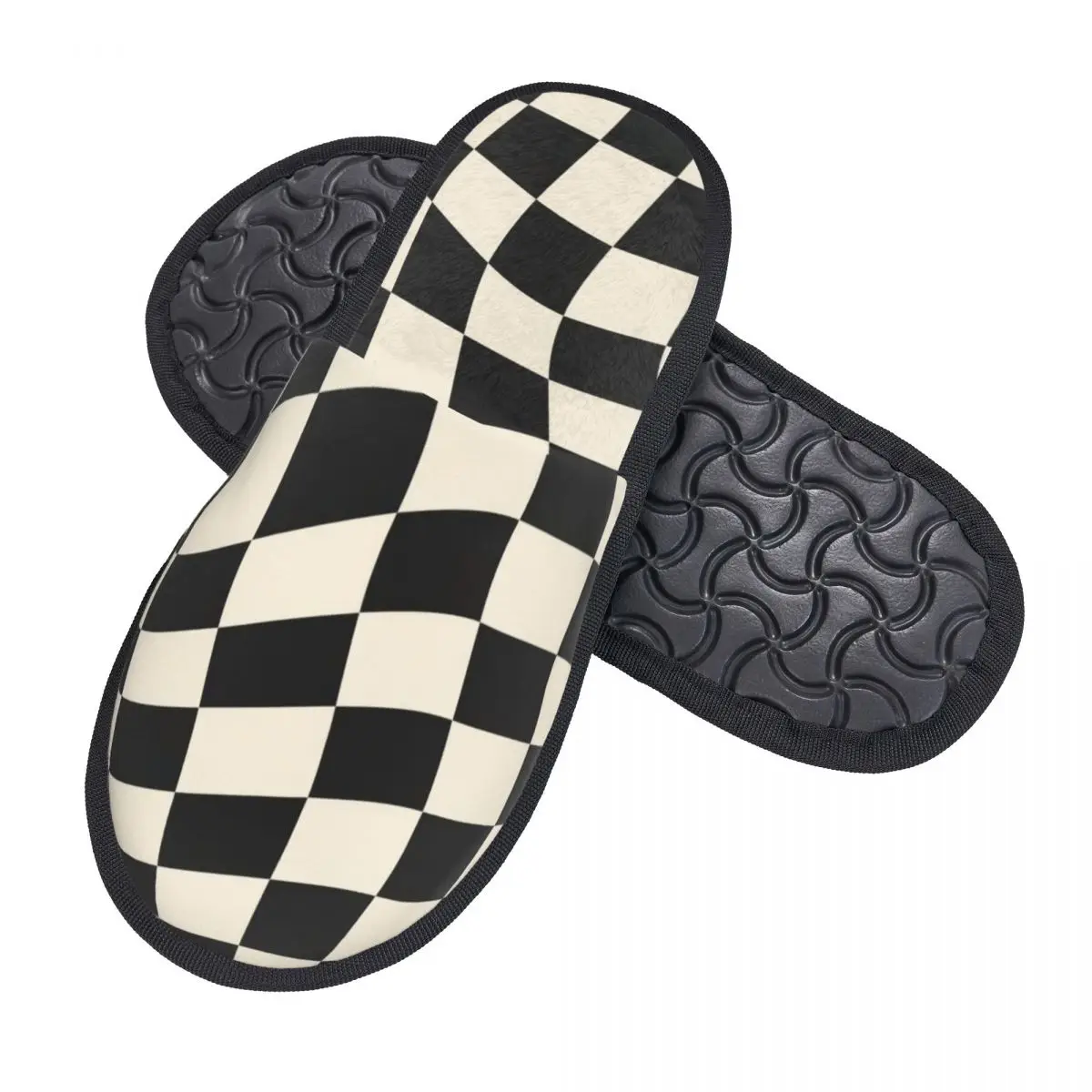 Custom Fashion Black And White Tartan Plaid Soft Memory Foam House Slippers Women Cozy Warm Anti-skid Sole Slipper