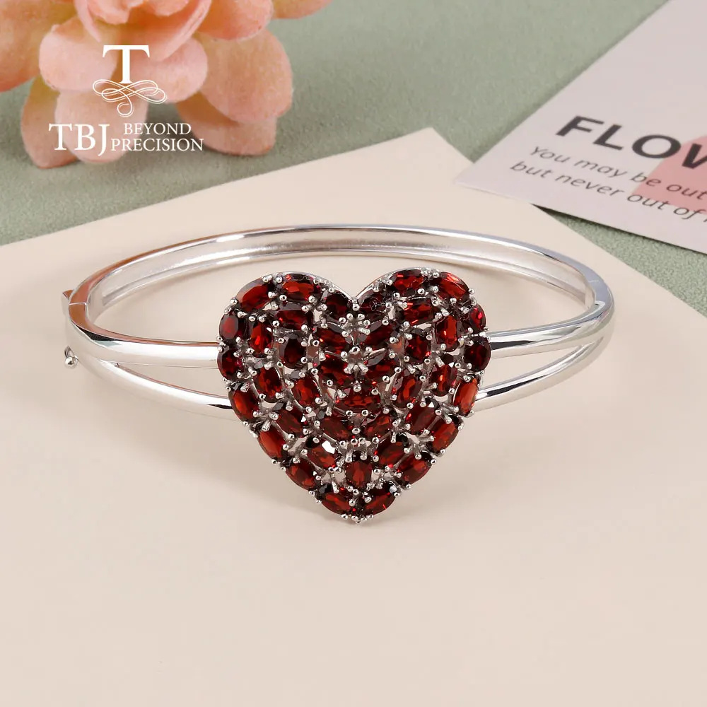 2023 New Natural Mozambique Red Garnet Heart-shaped drop Bangle natural gemstone fine jewelry for women 925 sterling silver