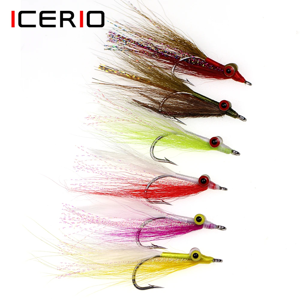 ICERIO 6pcs Clouser Deep Minnow Flies Saltwater Fishing Streamers Stainless Steel Hook Artificial Lure Bait for Seatrout Bass