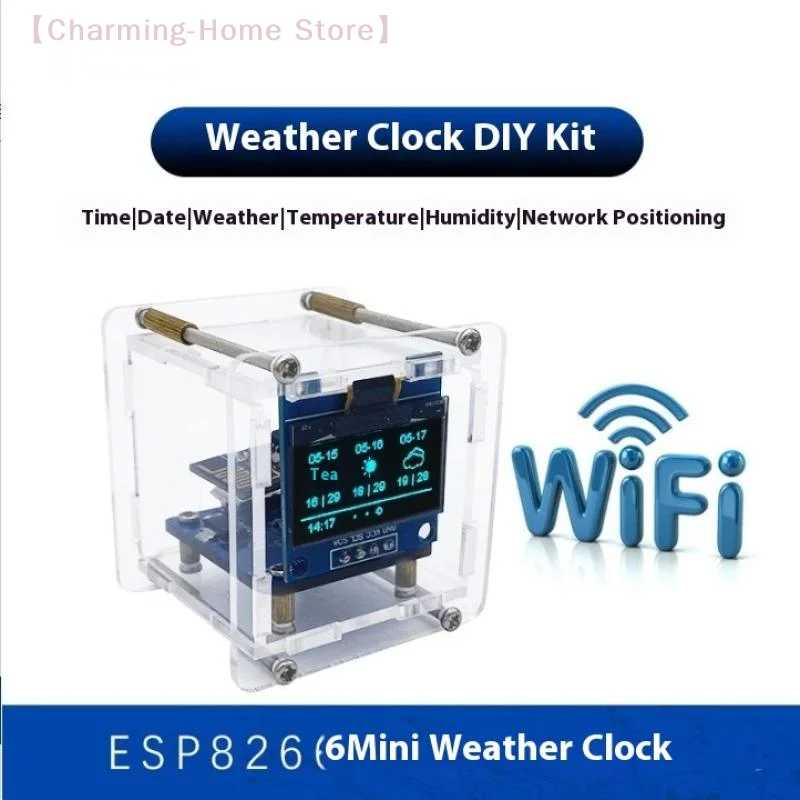 【M】 1 ensemble d'horloge numérique WIFI ESP8266, Mini horloge météo, Kit de soudage, Station météo électronique multifonctionnelle