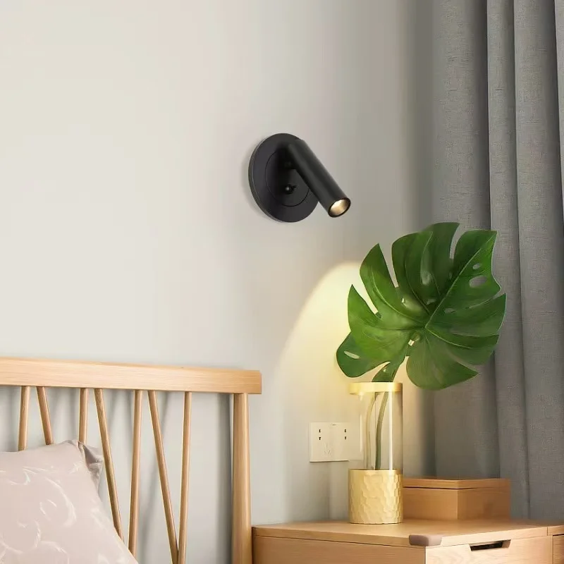 Hotel guest room bedroom bedside wall lamp, embedded rotatable golden aluminum LED indoor reading lighting