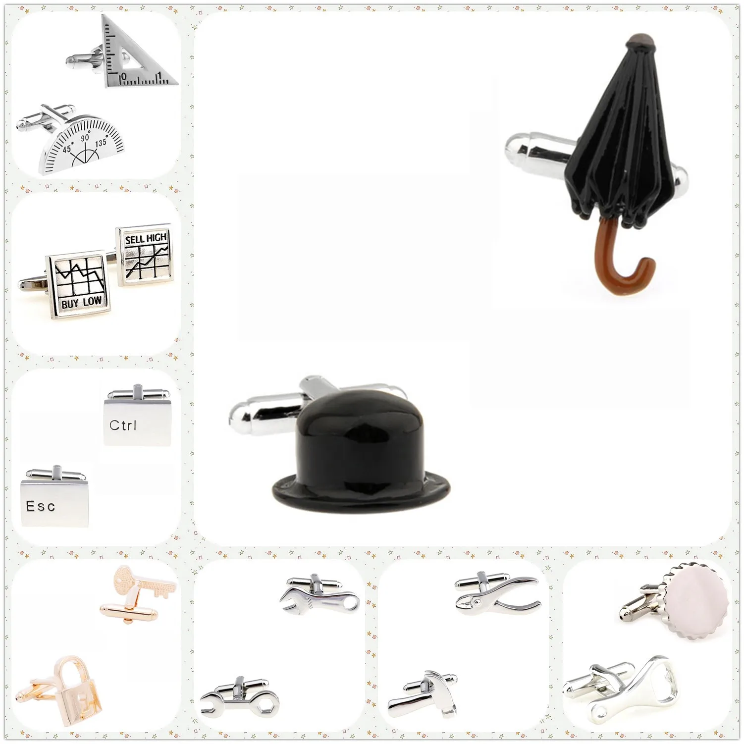 25 Designs Tools Cufflinks Men's Fashion Cuff Links Free Shipping Opener Spanner Hammer Set Square World Map Hat Umbrella Key