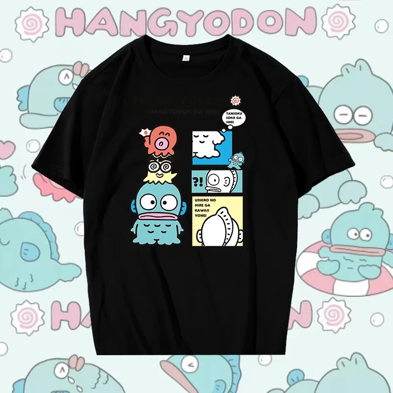 MINISO Cute Hangyodon Printed Short-sleeved Couple T-shirt Summer Casual Loose Tops Men's Women's Cartoon Clothes T-shirt