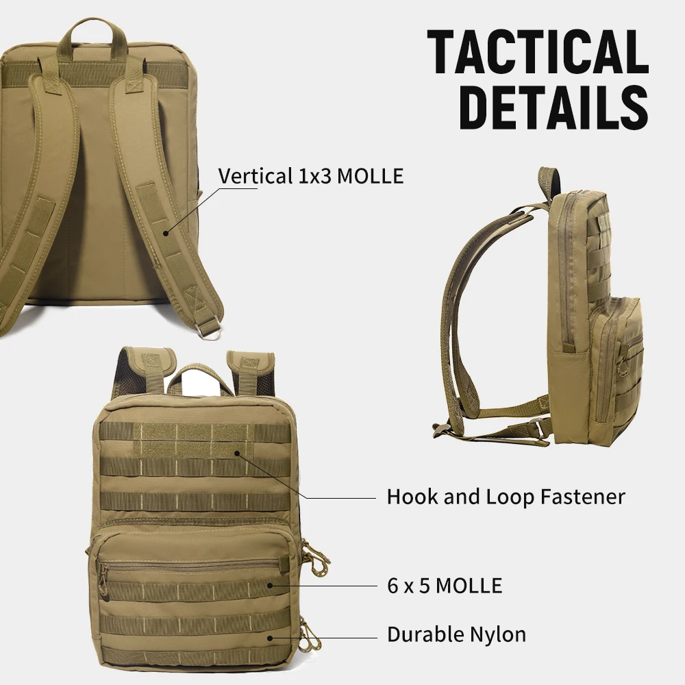 

14" Tactical EDC Laptop Backpack for Men, MOLLE, Durable Nylon (Black/Khaki)