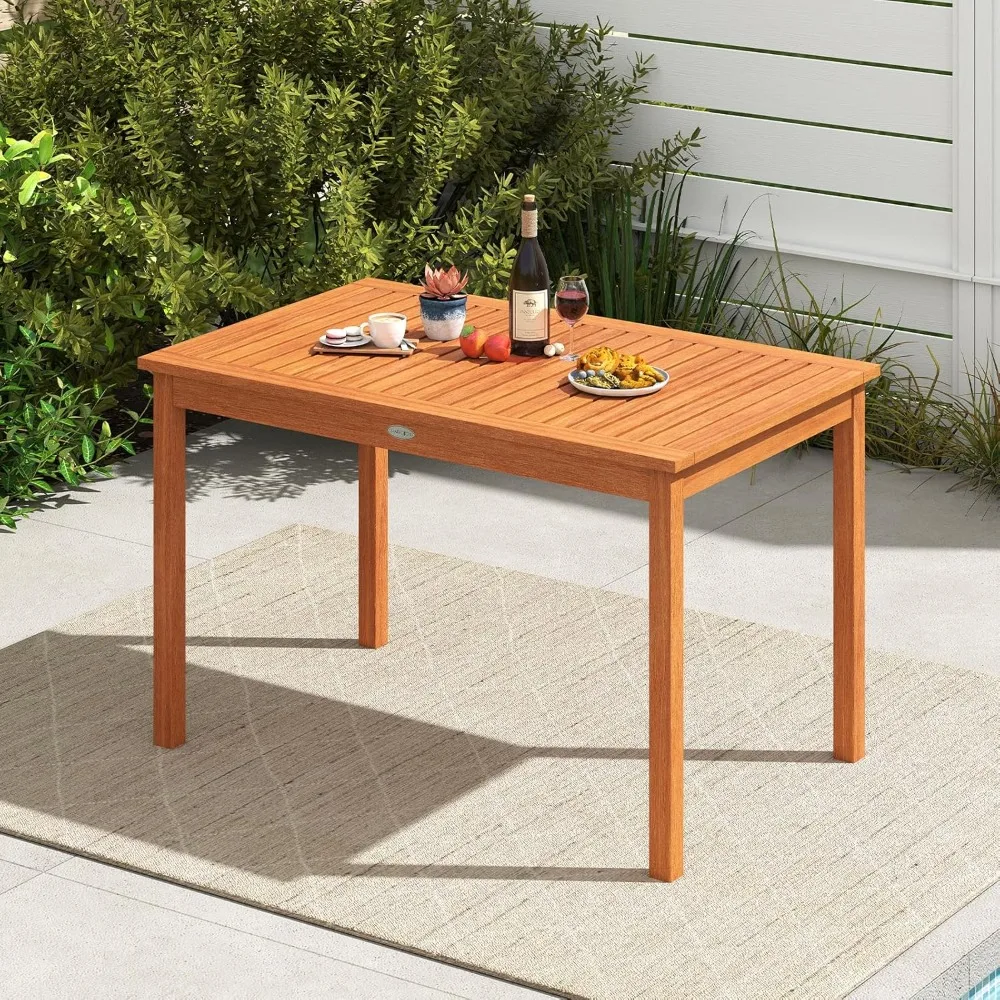 

Outdoor Dining Table for 4-6 People, 48 Inches Wood Rectangular Patio Table with Slatted Tabletop, Outside Bistro Furniture