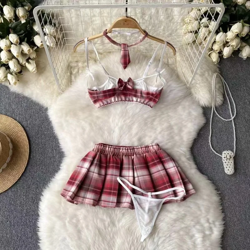 

Женское нижнее белье Hotsweet, сексуальная Студенческая форма, Порно школьная форма, костюмы, эротический костюм для косплея, клетчатый топ с галстуком и юбка, комплект