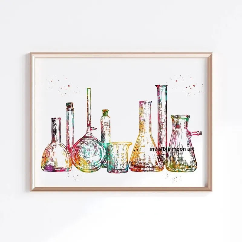 Science Lab Equipment Art Posters  Chemistry Tubes Bulbs  Flask Canvas Painting  Unframed Wall Print Pictures for Home Decor