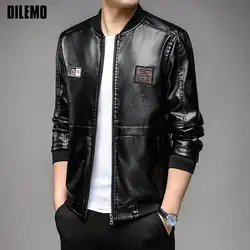 Top Grade New Brand Fall Winter Designer Casual Biker Fashion Plain Faux PU Men Leather Jacket Motorcycle Coats Men Clothing