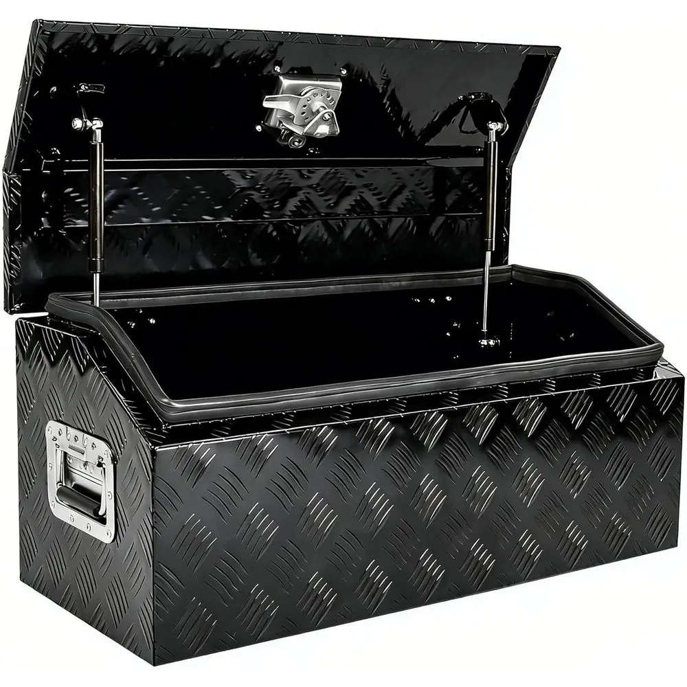 30 Inch A-E Style Trailer Toolbox with Diamond Plate, Dome Lid, Gas Strut, Lock & Keys, Weatherproof Storage for Trucks and RVs