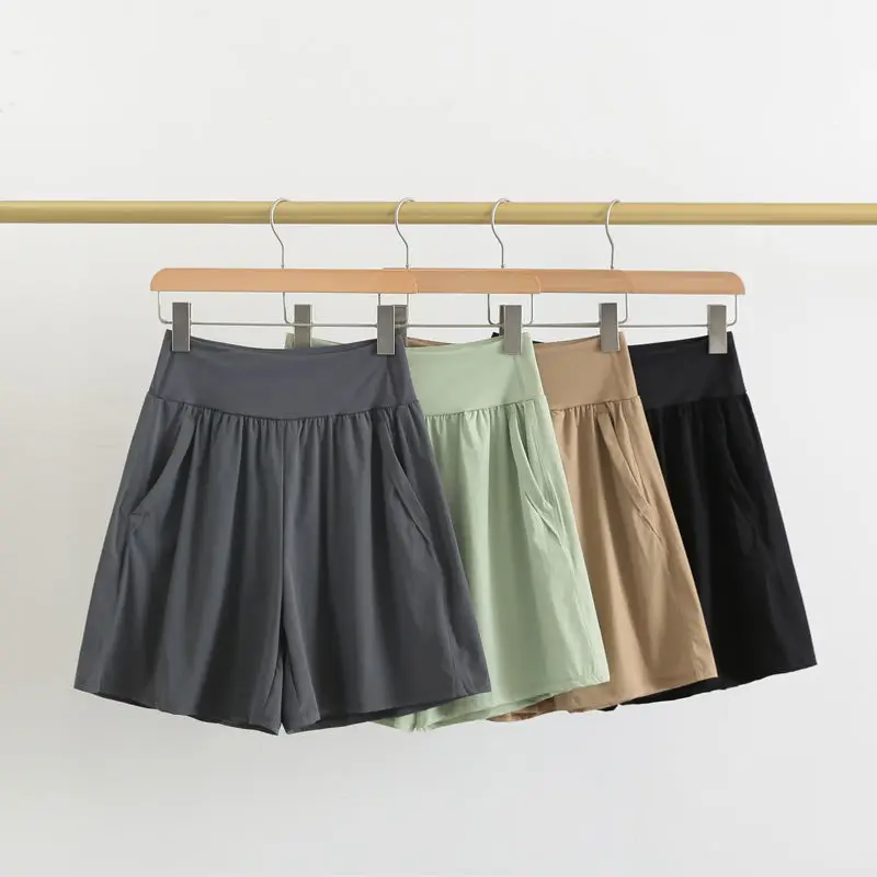 고급 감각 모션 반바지, 레이디 얇은 스타일, 하이웨이스트, 루즈한 빠른 건조, 보디 빌딩 쿼터 팬츠, 단색 패션, 여름 