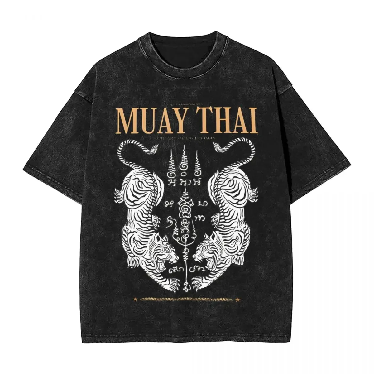 

Vintage Washed T-Shirt Classic Muay Thai Twin Tigerr Loose T Shirts Hippie Tee Shirt for Couple Beach Y2K Fun Custom DIY Clothes