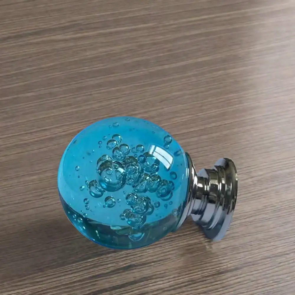 4 PCS Azure Blue Round Glass Bubbles Knobs Smooth Drawer Pulls Handle for Home, Cabinet, Drawer and Dresser, 30MM.