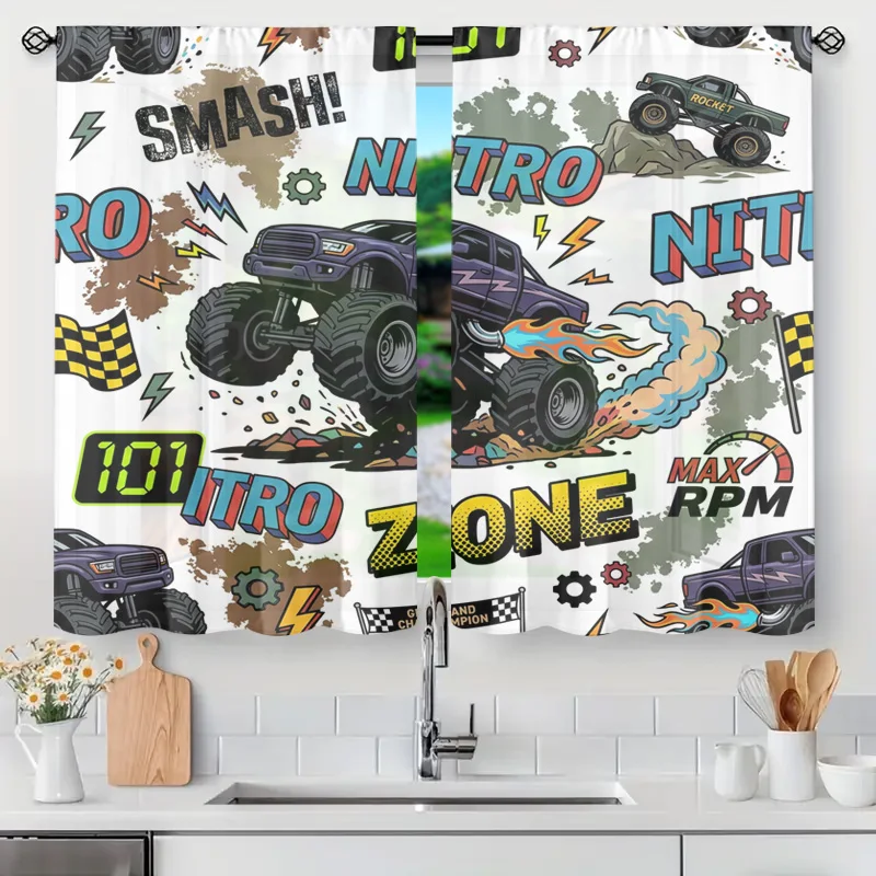 High Speed Nitro Racing Car Graffiti Curtain Shower Curtain Home Decor Semi-Transparent Automotive Garage Wall Art Window Divide