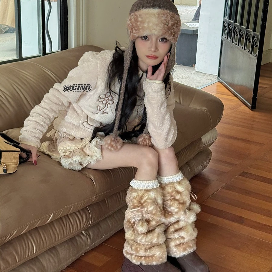 خمر الغزلان فتاة سميكة تدفئة الساق قبعة الجوارب مجموعة الشتاء الحلو الغزلان سلسلة الجوارب الدافئة لطيف JK فتاة نمط موضة تدفئة الساق #1