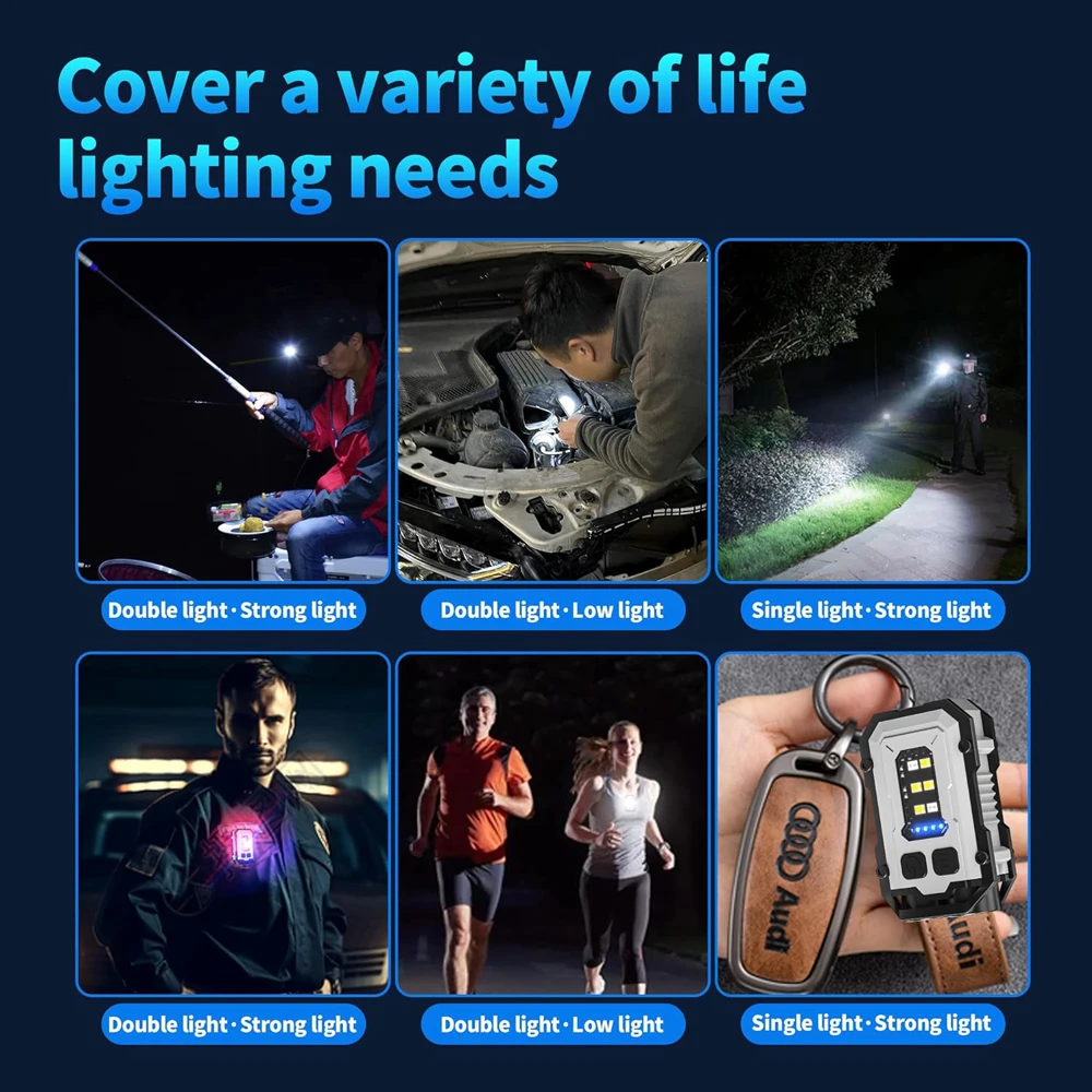 LED Keychain Flashlight Rechargeable Mini 800LM USB C 8 Modes Flash Light Magnetic Keychain for Camping Running Emergency Hiking