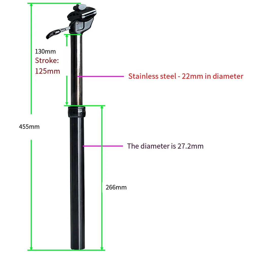 For Mountain Bike Aluminium Alloy Suspension Seatpost Cycling Recreation 27.2mm Convert Diameter Seatpost Gasket Travel Length