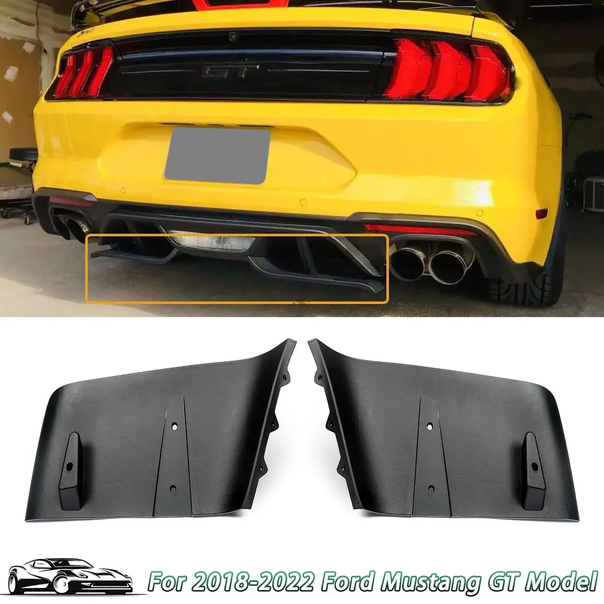 1 Pair Rear Bumper Lip Air Diffuser Valance Foil Kit ABS For Ford For Mustang 2018 2019-2022 GT R Style Car Exterior Parts