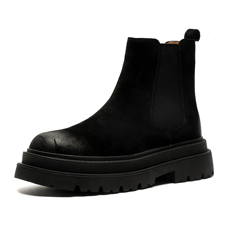 large size men casual party nightclub high chelsea boots slip-on cow suede leather shoes cowboy platform boot autumn winter bota