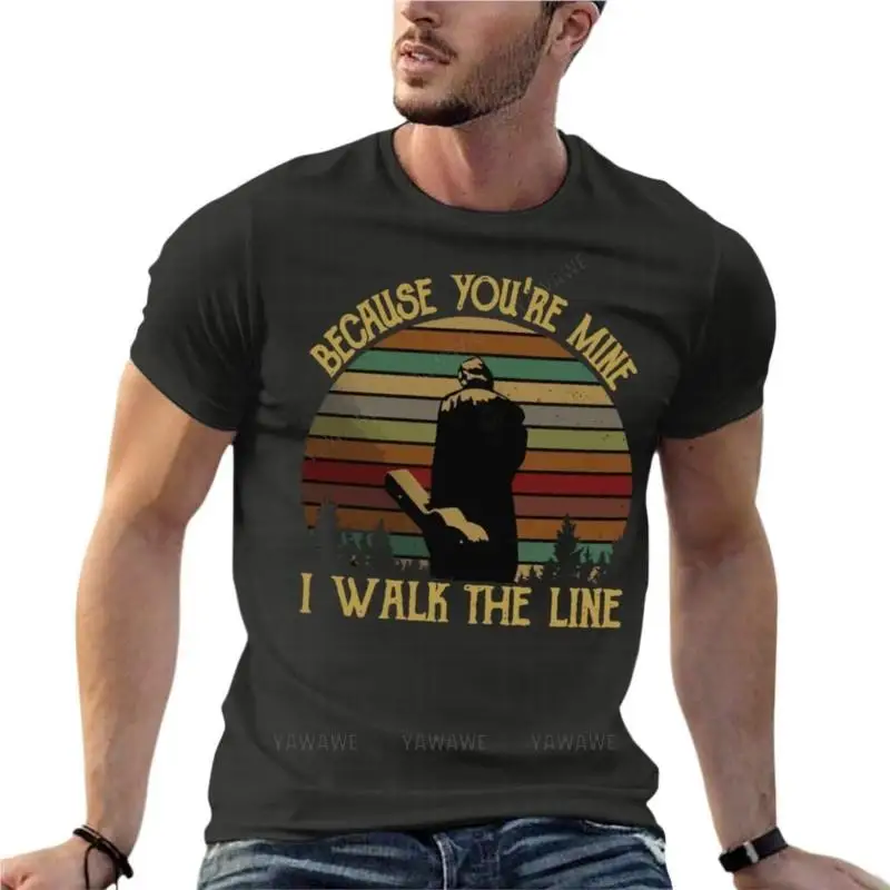 Johnny Cash Because You'Re Mine I Walk The Line Oversized T-Shirt Fashion Mens Clothing 100% Cotton Streetwear Large Size Top Te