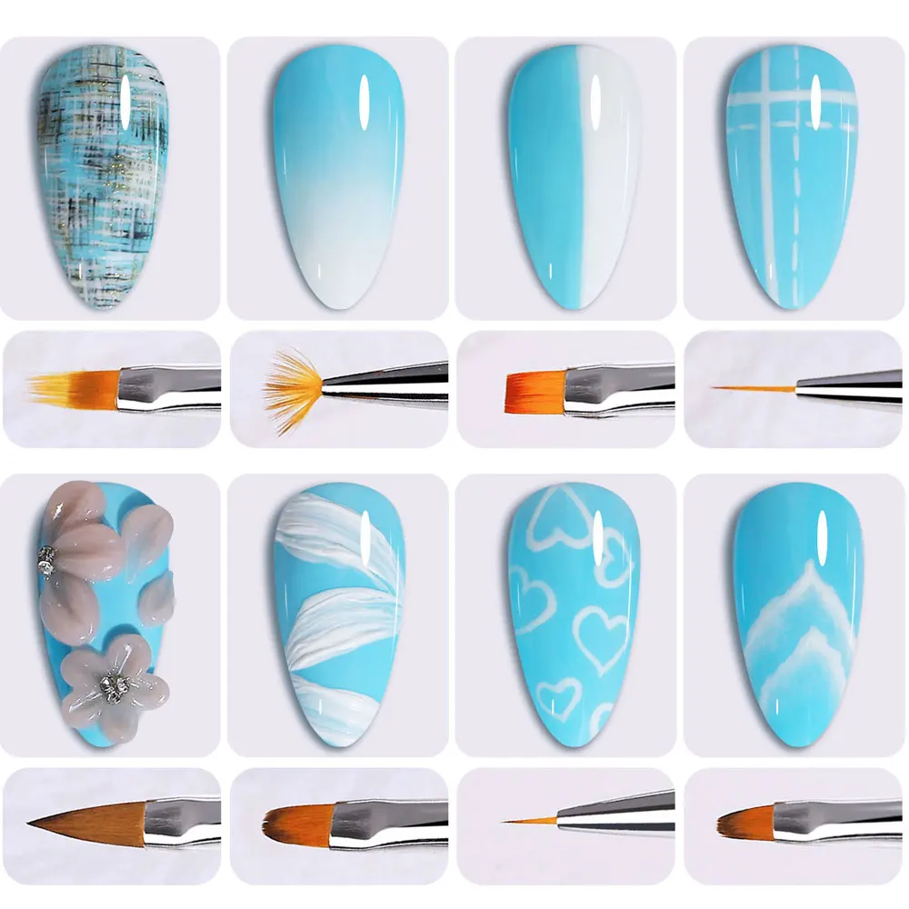 8 teile/satz Aurora Acryl Nail art Malerei Stifte für Nagel Design Weiche Schlanke Pinsel Gradienten Gel Zeichnung DIY Pinsel