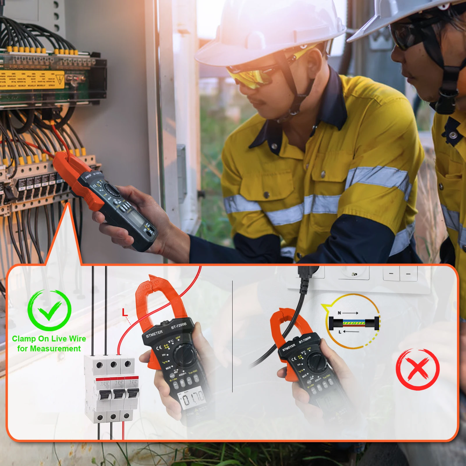 BTMETER-BT-7200B Digital Clamp Meter, Testador de Tensão Auto-Ranging, Cicatrizes Auto-Ranging, Capacitância, Diodo, Continuidade Tester, 6000 Contagens, BT-7200B