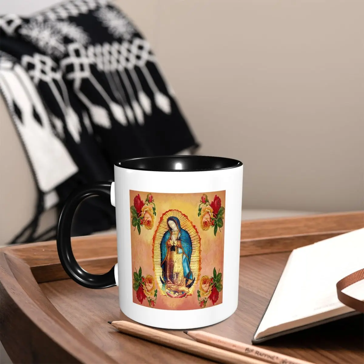 Our Lady Of Guadalupe Virgin Mary And Roses Mug Funny Ceramic Coffee Cups Tea Mugs Milk Cup Drinkware Gift for Woman Man
