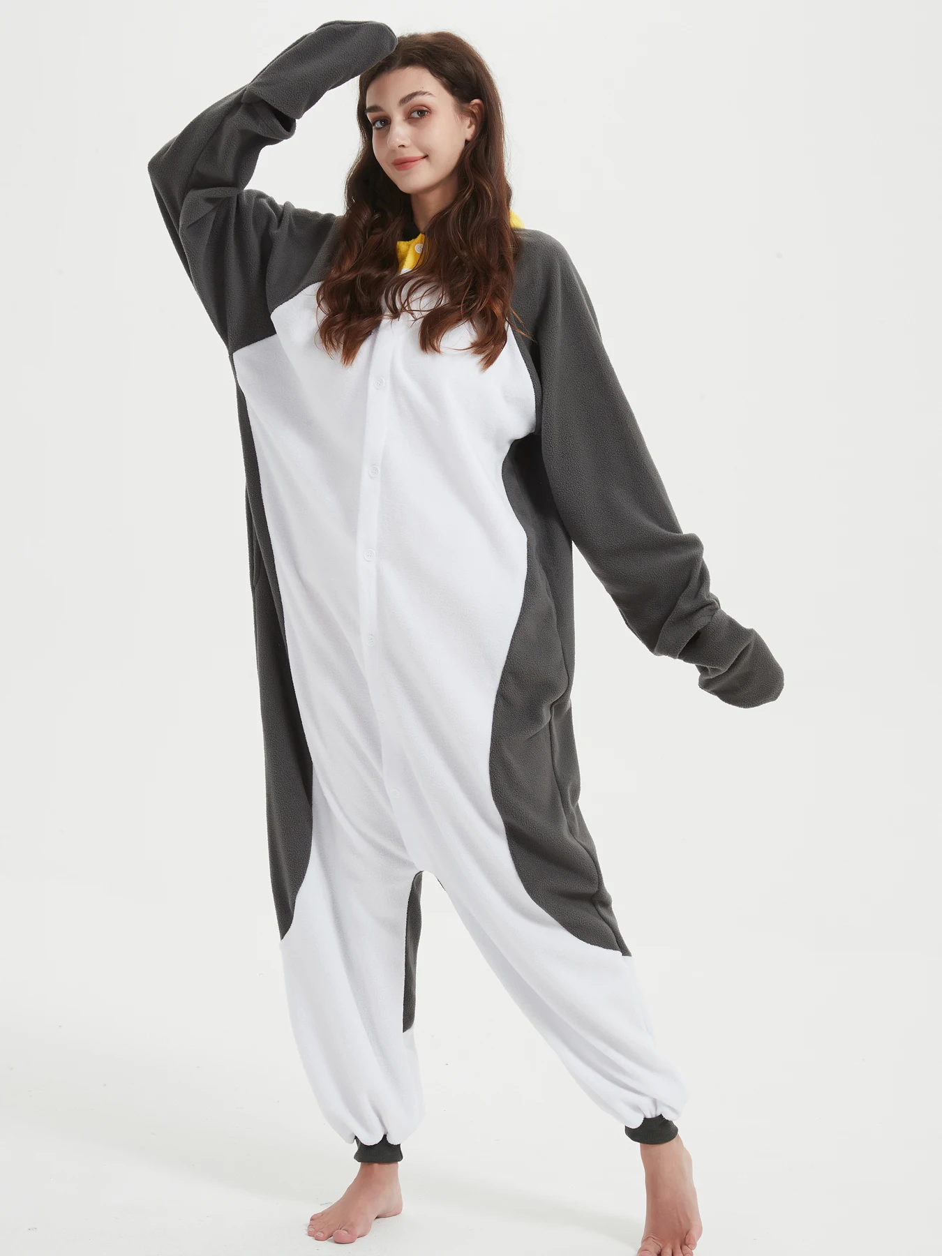 Pinguino grigio Uomo Donna Animale Tutina Costume Cartoon Natale Famiglia Tutina Adulti Cosplay Procione Kigurumi