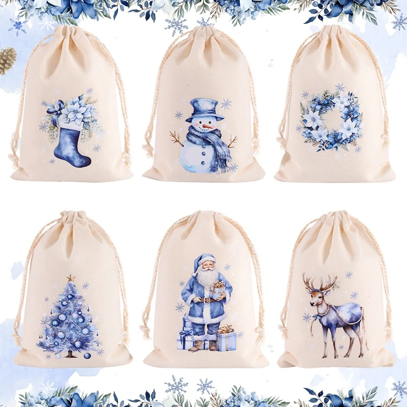 6pcs Christmas Linen Cotton Gift Bags Merry Christmas Decorations 2026 Xmas Packing Candy Bag Navidad Natal New Year Decor 2027