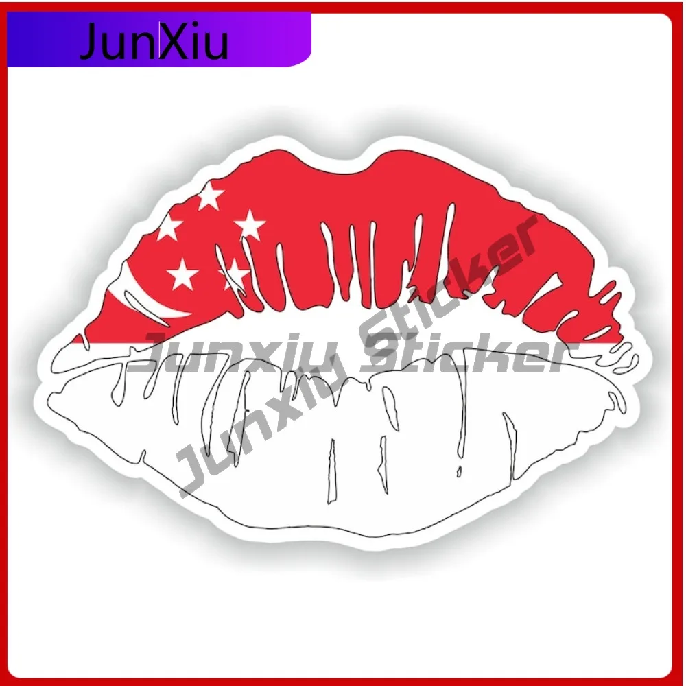 

Singapore Flag Lips Shape With National Emblem Vinyl Decals Motorcycle Stickers Suv Window Cover Scratch Sticker Camping Cars