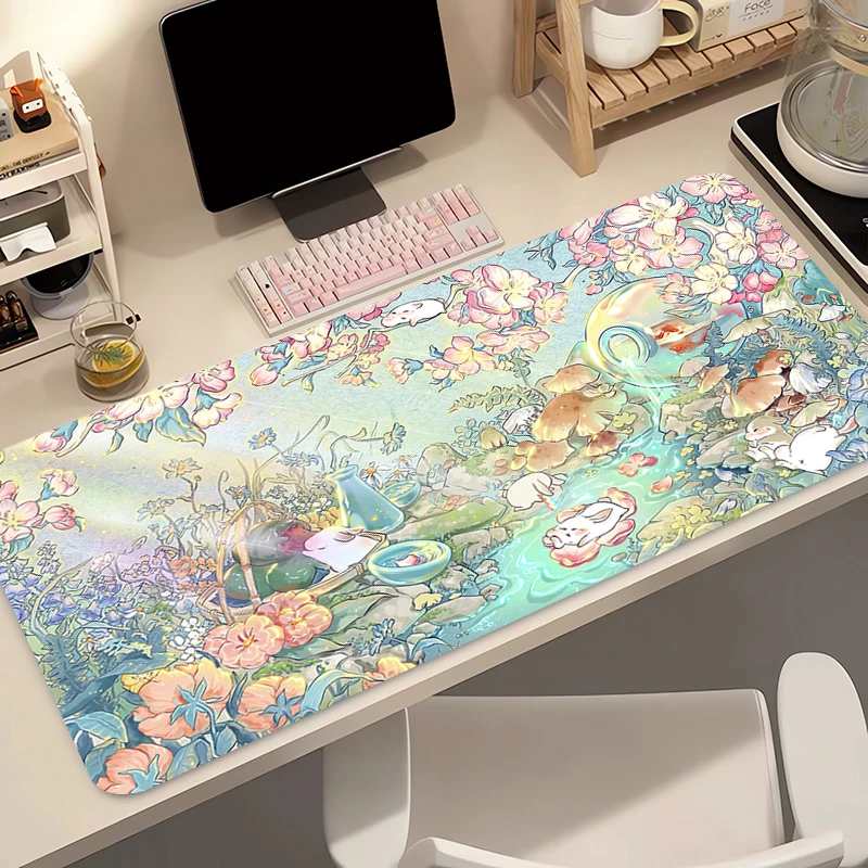 Cute Cartoon Bunny  Silicone Soft Gaming Mouse Pad Large Keyboard Pad Topographic Mouse Pad for Keyboard with Anti-Slip TableMat